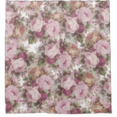 ヴィンテージの赤面のピンクのバーガンディのバラの花の絵画 シャワーカーテン (正面)