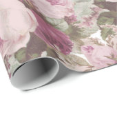 ヴィンテージの赤面のピンクのバーガンディのバラの花の絵画 ラッピングペーパー (ロールコーナー)