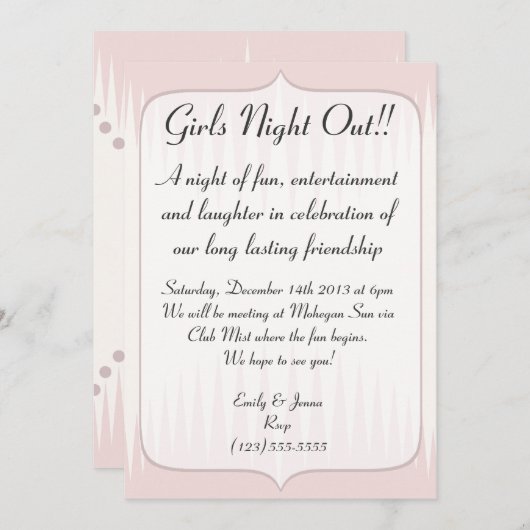 ヴィンテージの赤面のピンクは女の子夜を打ちつけます 招待状 (正面/裏面)