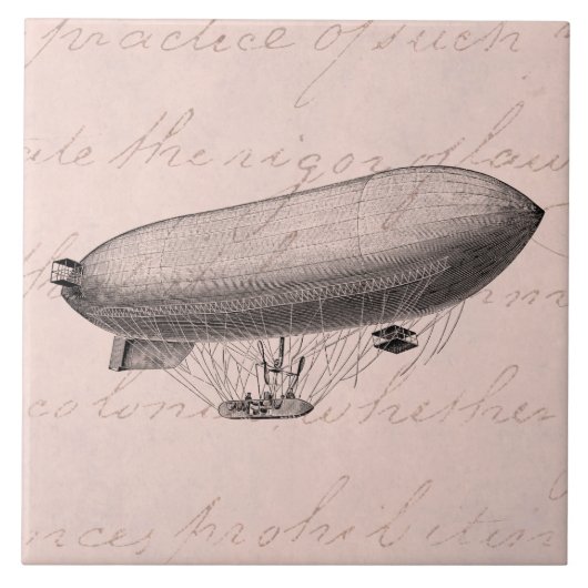 ヴィンテージの軟式小型飛行船の古いツェッペリン型飛行船のレトロの熱気の気球 タイル (正面)