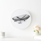 ヴィンテージの軟式小型飛行船の古いツェッペリン型飛行船のレトロの熱気の気球 ラージ壁時計 (ホーム)