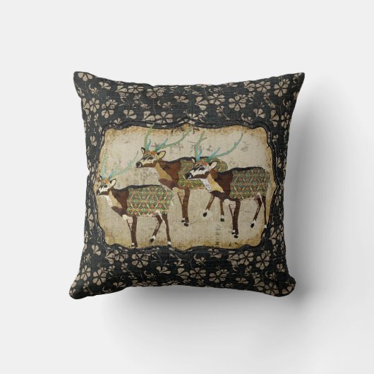 ヴィンテージの軸線のシカのMoJoの枕 クッション (裏面)