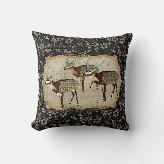 ヴィンテージの軸線のシカのMoJoの枕 クッション (正面)