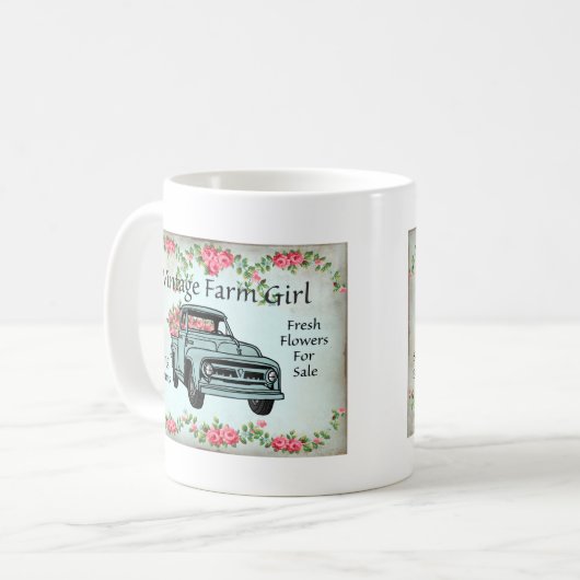 ヴィンテージの農場で働く女性の国のノスタルジックなコーヒー・マグ コーヒーマグカップ (正面左)