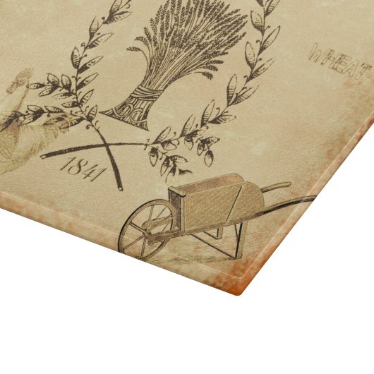 ヴィンテージの農場の穀物袋鶏のコラージュ カッティングボード (角)