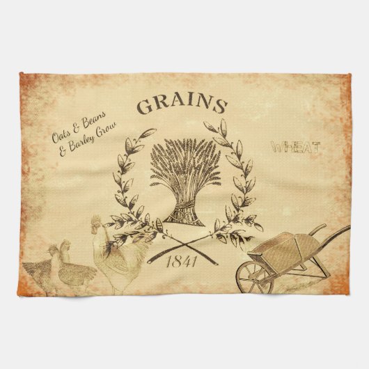 ヴィンテージの農場の穀物袋鶏のコラージュ キッチンタオル (横)