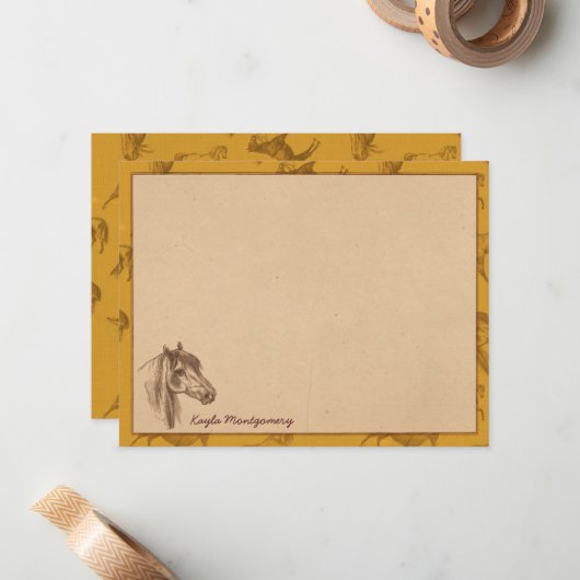 ヴィンテージの農場馬のパーソナライズで平らなメッセージカード ノートカード (正面/裏面インサイチュ)