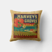 ヴィンテージの農産物のラベルのHarveyの果樹園のオレンジ クッション (裏面)