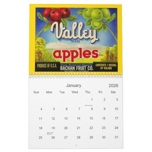 ヴィンテージの農産物の木枠は壁掛けカレンダーを分類します カレンダー (1月 2026)