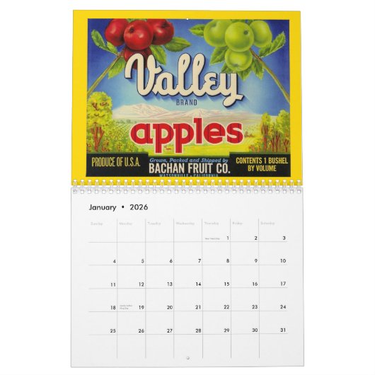 ヴィンテージの農産物の木枠は壁掛けカレンダーを分類します カレンダー (1月 2026)