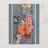 ヴィンテージの遊クリスマスの子猫 シーズンポストカード (正面)