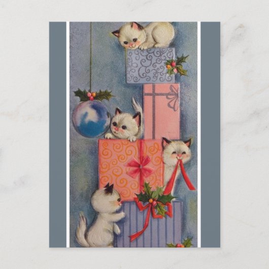 ヴィンテージの遊クリスマスの子猫 シーズンポストカード (正面)