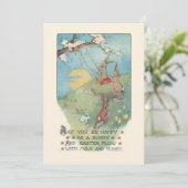 ヴィンテージの遊ブンニーがイースター詩とスイング中 シーズンカード (スタンド正面)