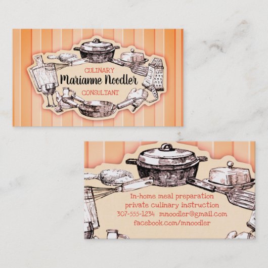 ヴィンテージの道具シェフのケイタリングビジネスカード 名刺 (正面/裏面)
