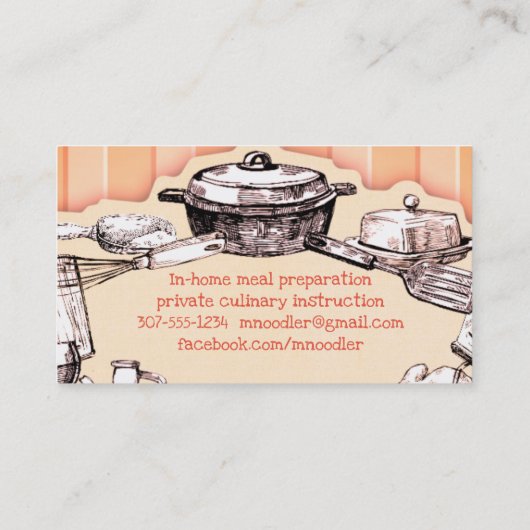 ヴィンテージの道具シェフのケイタリングビジネスカード 名刺 (裏面)