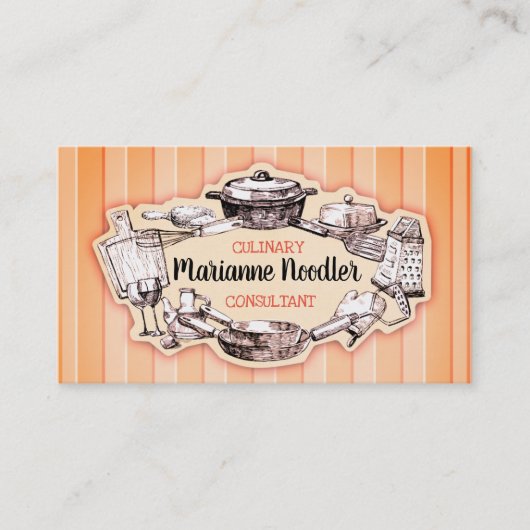 ヴィンテージの道具シェフのケイタリングビジネスカード 名刺 (正面)