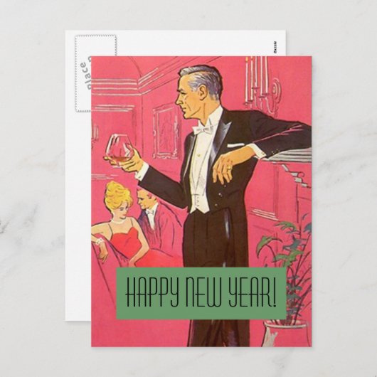 ヴィンテージの郵便はがきの明けましておめでとうの紳士のトースト シーズンポストカード (正面/裏面)