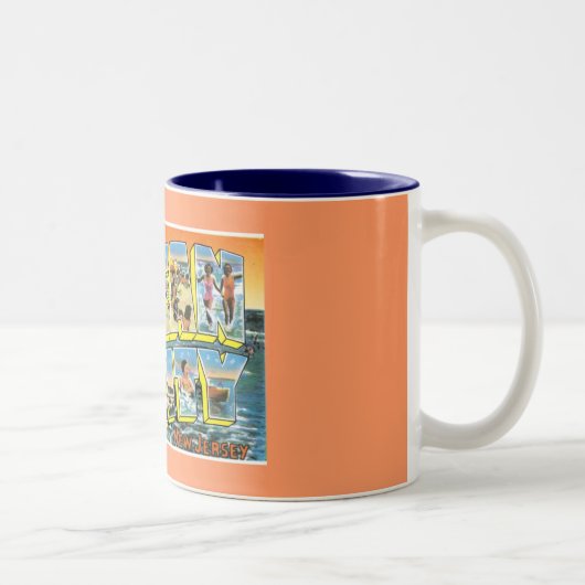 ヴィンテージの郵便はがきの海都市NJ ツートーンマグカップ (右)