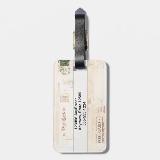 ヴィンテージの郵便はがきはVellumnをステッチしました ラゲッジタグ (裏面縦)