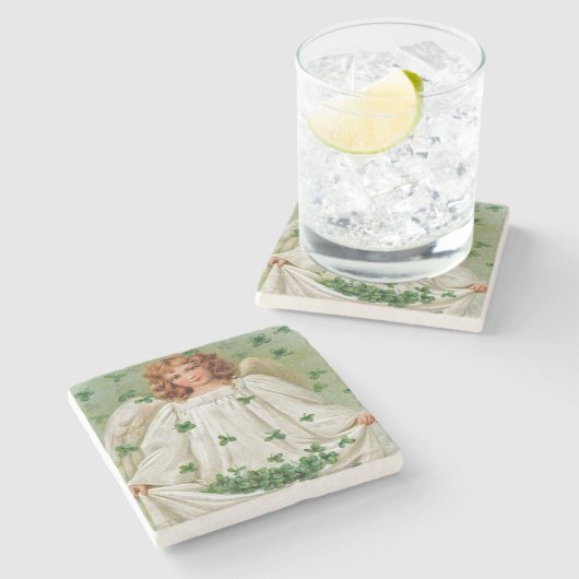 ヴィンテージの郵便はがき、大理石のコースターからのアイルランドの天使 ストーンコースター (横)