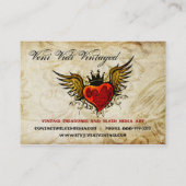 ヴィンテージの都市入れ墨によって飛ぶハートの名刺 名刺 (裏面)