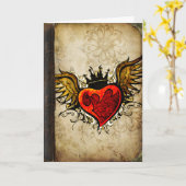 ヴィンテージの都市入れ墨によって飛ぶハートの挨拶状 カード (黄色い花)