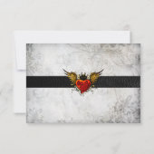 ヴィンテージの都市入れ墨によって飛ぶハートRSVPカード 出欠カード (裏面)