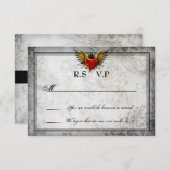 ヴィンテージの都市入れ墨によって飛ぶハートRSVPカード 出欠カード (正面/裏面)