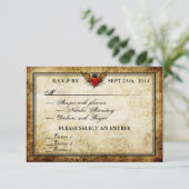 ヴィンテージの都市入れ墨によって飛ぶハートRSVPカード 出欠カード (スタンド正面)