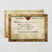 ヴィンテージの都市入れ墨によって飛ぶハートRSVPカード 出欠カード (正面/裏面)