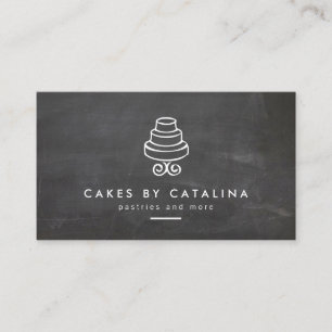 ヴィンテージの重ねケーキのロゴChalkboardベーカリー 名刺