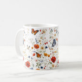 ヴィンテージの野の花と蝶のフラワーデザイン コーヒーマグカップ (正面左)