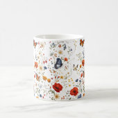 ヴィンテージの野の花と蝶のフラワーデザイン コーヒーマグカップ (中央)
