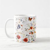 ヴィンテージの野の花と蝶のフラワーデザイン コーヒーマグカップ (左)