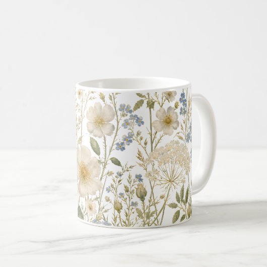 ヴィンテージの野の花の植物学的なパターン コーヒーマグカップ (正面右)