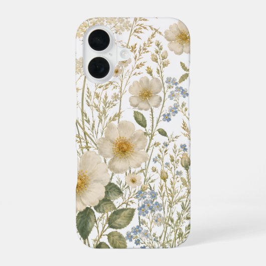 ヴィンテージの野の花の植物学的なパターン iPhone 16ケース (裏面)