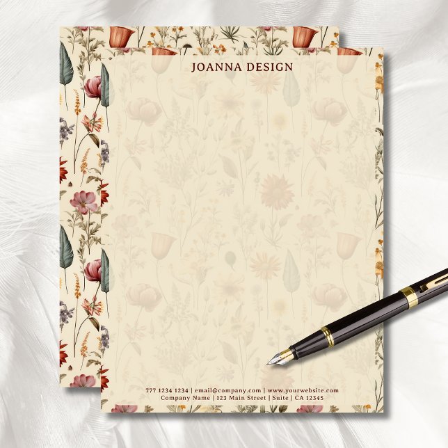ヴィンテージの野の花クリーム色ビジネス便箋  レターヘッド (クリエイターアップロード済み)