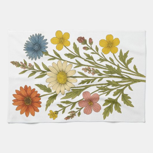 ヴィンテージの野の花 キッチンタオル (横)