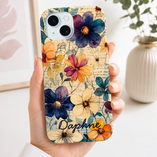 ヴィンテージの野の花 パープル&オレンジ オーダーメイド Case-Mate iPhoneケース