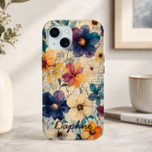 ヴィンテージの野の花 パープル&オレンジ オーダーメイド Case-Mate iPhoneケース