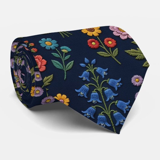 ヴィンテージの野の花 | フェイク刺繍デザイン ネクタイ (ロール)