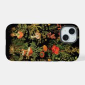 ヴィンテージの野の花  森のキノコ iPhone 15ケース (裏面横)