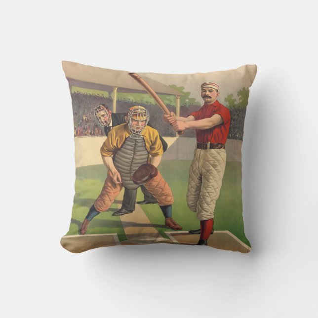 ヴィンテージの野球のイラストレーションのねり粉およびキャッチャー クッション (正面)