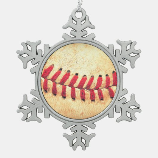 ヴィンテージの野球の球 スノーフレークピューターオーナメント (正面)