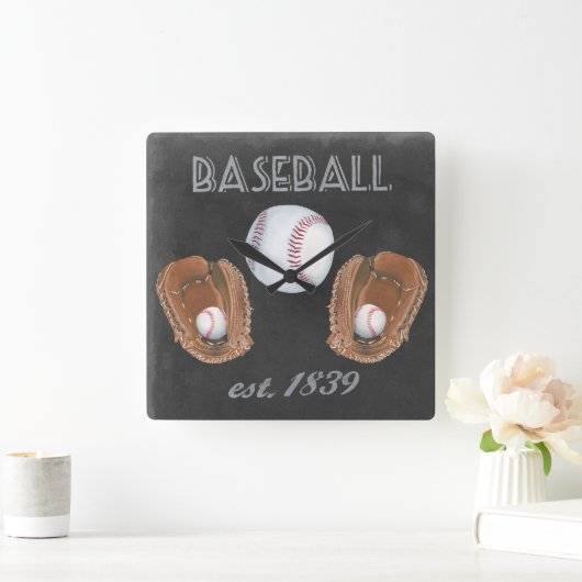 ヴィンテージの野球の黒板のデザイン スクエア壁時計 (ホーム)