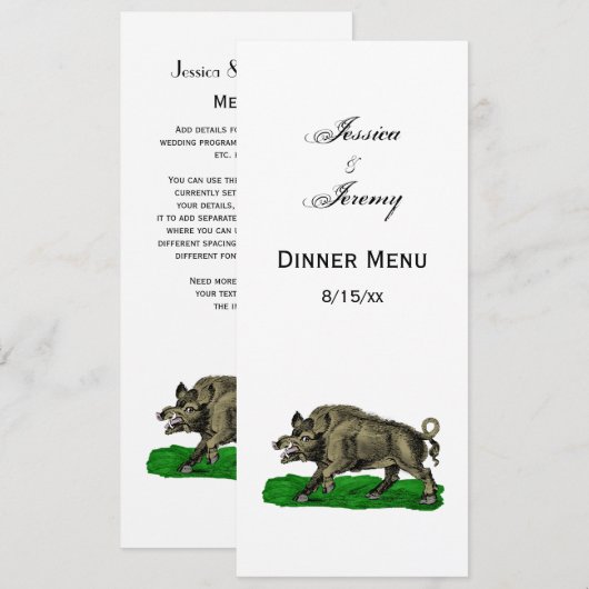 ヴィンテージの野生のイノシシの絵 BW #3C 招待状 (正面/裏面)