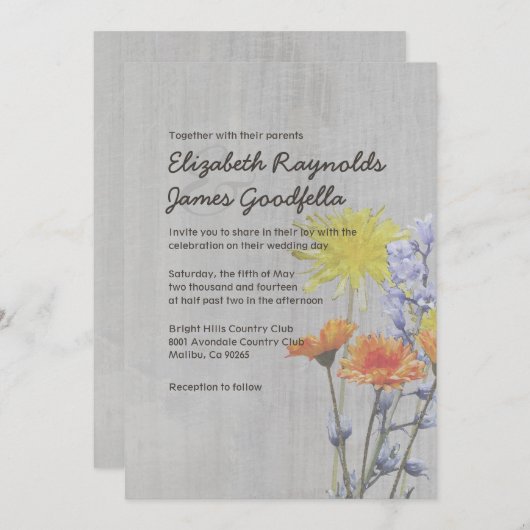 ヴィンテージの野生の花の結婚式招待状 招待状 (正面/裏面)