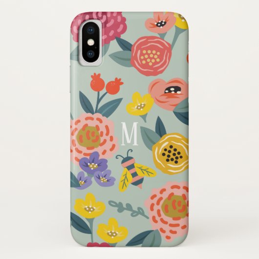 ヴィンテージの野生の花の群葉の蜂パターンモノグラム Case-Mate iPhoneケース (裏面)