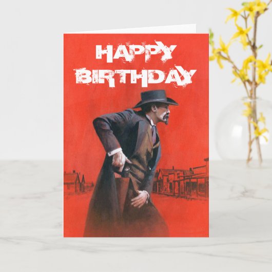 ヴィンテージの野生の西の殺し屋のバースデー・カード カード (黄色い花)