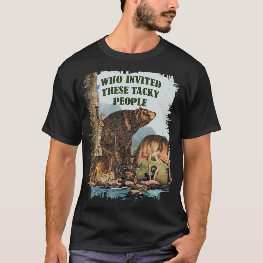 ヴィンテージの野生生物招待されで、これらの粘着性の人々P Tシャツ (正面)